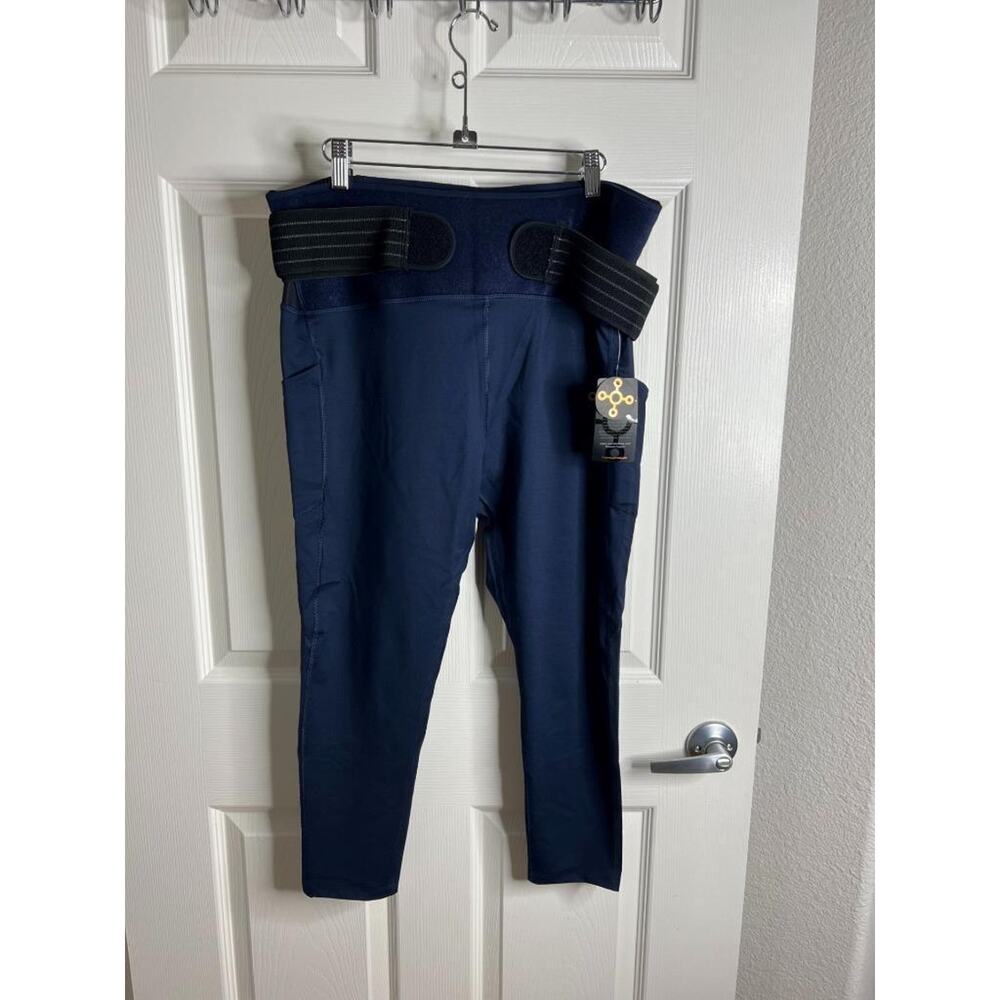 TOMMIE COPPER Women's Adjustable Back Support Ankle Leggings Blue NEW ~ Size 3XL